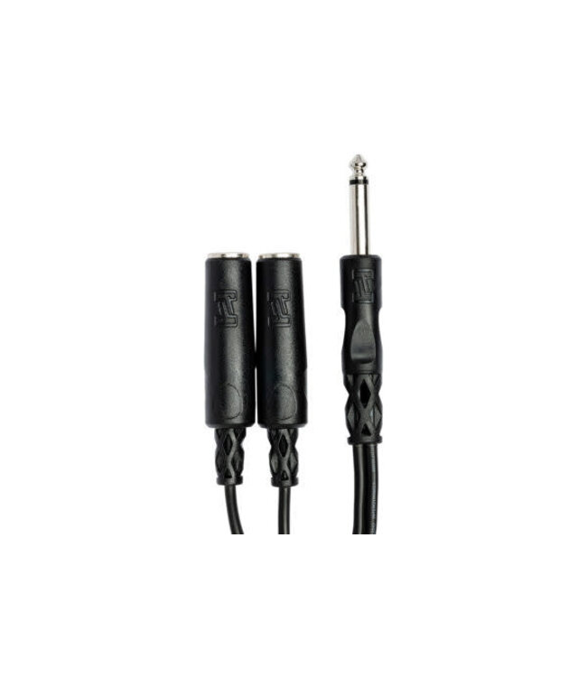Hosa YPP-111 Y Cable, 1/4" TS to Dual 1/4" TSF - 6"