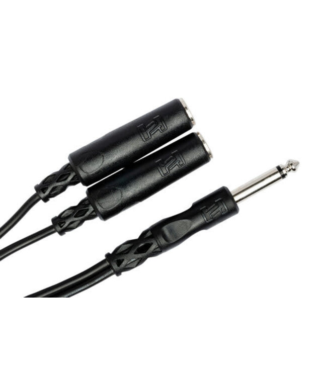 Hosa YPP-111 Y Cable, 1/4" TS to Dual 1/4" TSF - 6"