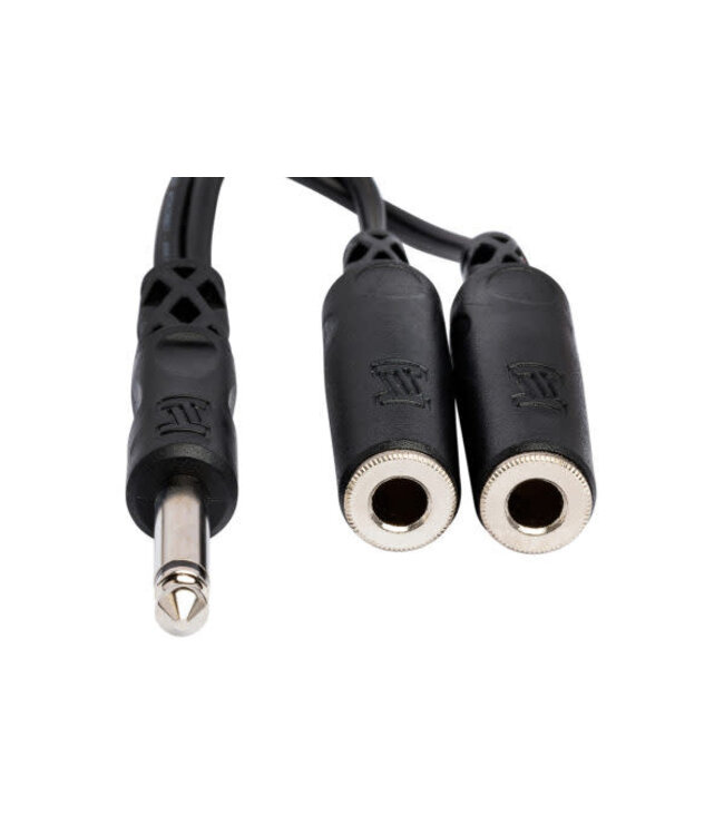 Hosa YPP-111 Y Cable, 1/4" TS to Dual 1/4" TSF - 6"