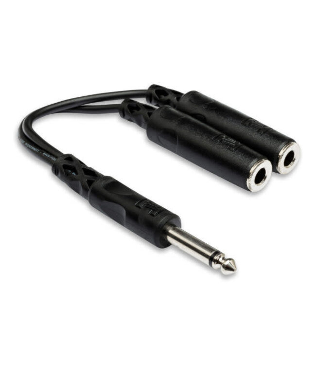 Hosa YPP-111 Y Cable, 1/4" TS to Dual 1/4" TSF - 6"