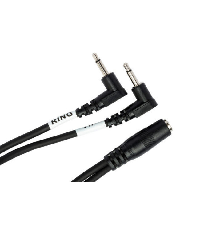 Hosa YMM-492 Air Travel Headphone Adaptor, 3.5 mm TRSF to Dual Right-angle 3.5 mm TS - 6"