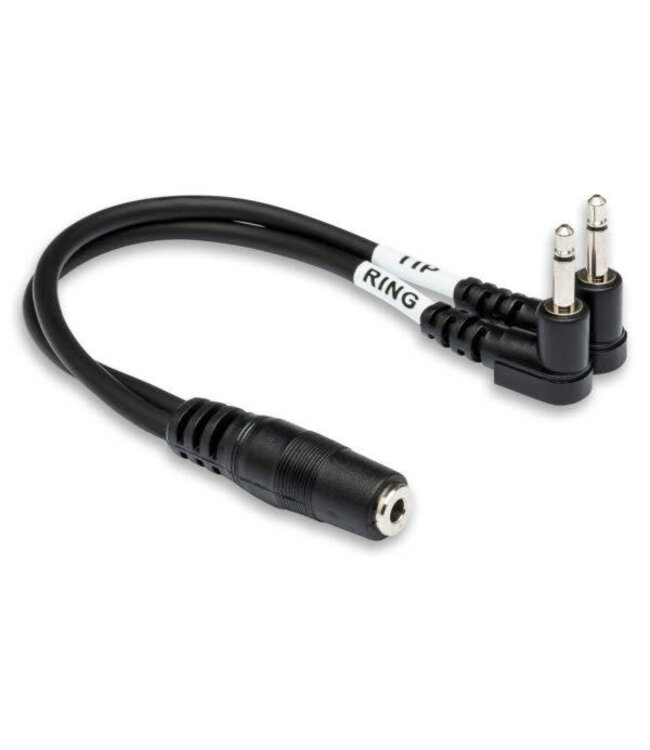 Hosa YMM-492 Air Travel Headphone Adaptor, 3.5 mm TRSF to Dual Right-angle 3.5 mm TS - 6"