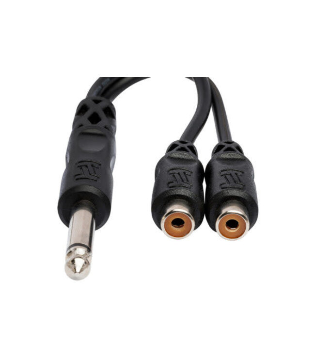Hosa YPR-103 Y Cable, 1/4" TS to Dual RCAF - 6"