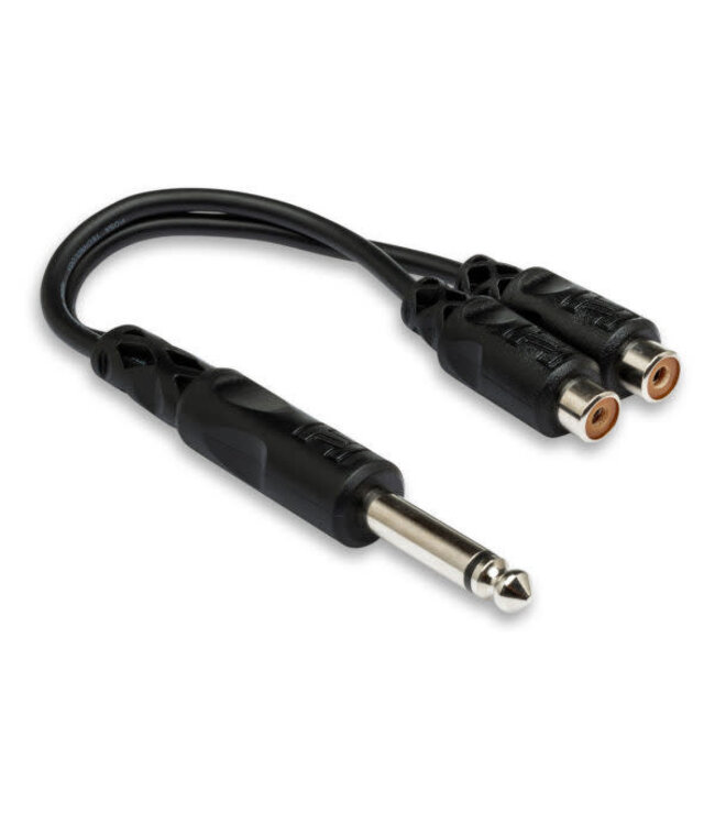 Hosa YPR-103 Y Cable, 1/4" TS to Dual RCAF - 6"