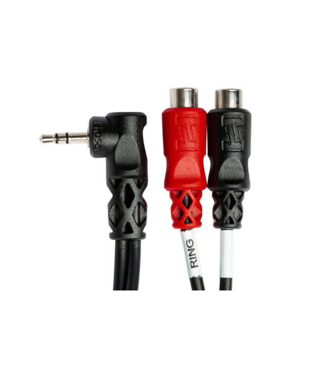 Hosa YRA-167 Stereo Breakout Cable, Right-angle 3.5 mm TRS to Dual RCAF - 6"