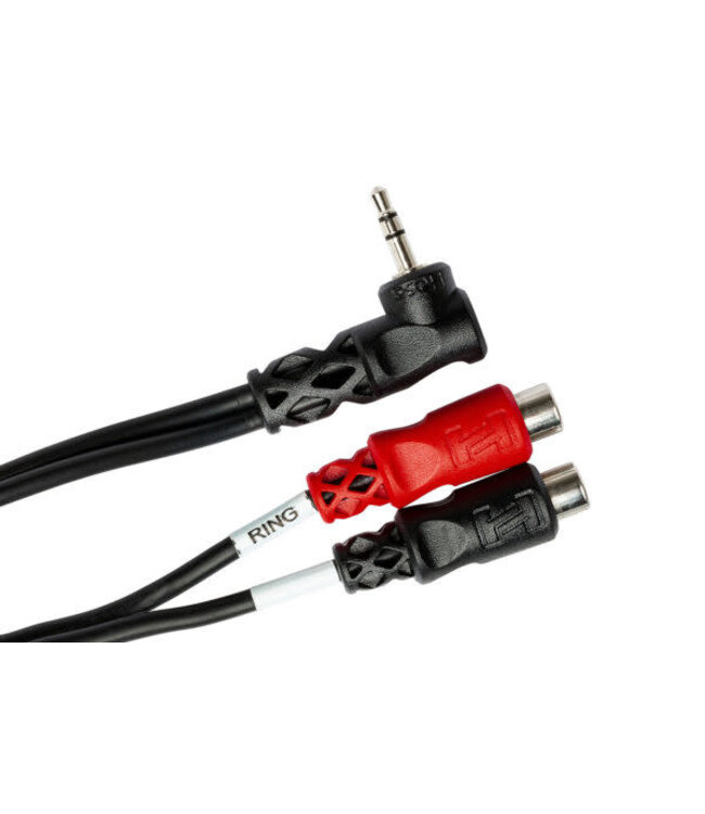 Hosa YRA-167 Stereo Breakout Cable, Right-angle 3.5 mm TRS to Dual RCAF - 6"