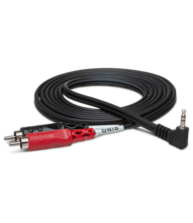 Hosa CMR-206R Stereo Breakout Cable, Right-angle 3.5 mm TRS to Dual RCA - 6 Foot
