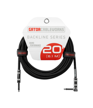 Gator Cases Gator Backline Braided Instrument Cable, Straight to Angle Black- 20 Foot