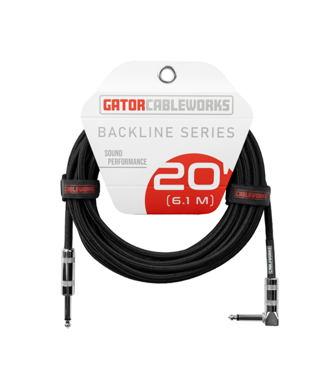 Gator Backline Braided Instrument Cable, Straight to Angle Black- 20 Foot