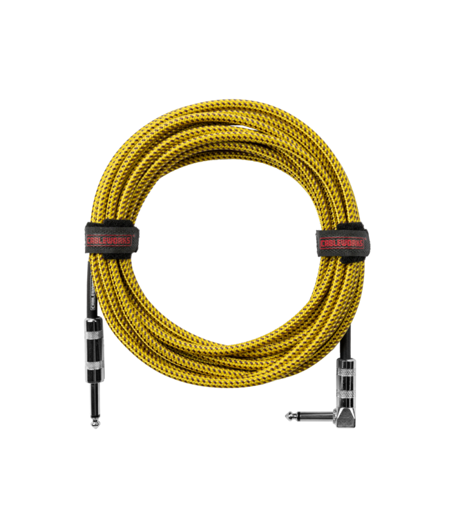 Gator Backline Braided Instrument Cable, Straight to Angle Brown/Yellow- 10 Foot