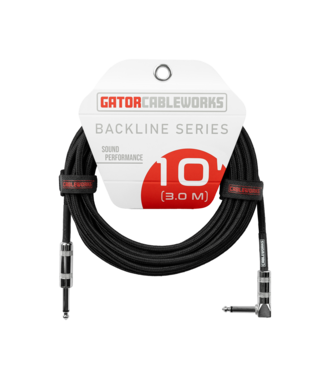 Gator Cases Gator Backline Braided Instrument Cable, Straight to Angle Black - 10 Foot