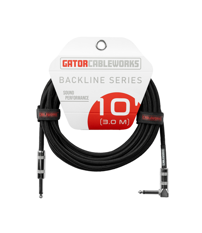 Gator Backline Braided Instrument Cable, Straight to Angle Black - 10 Foot