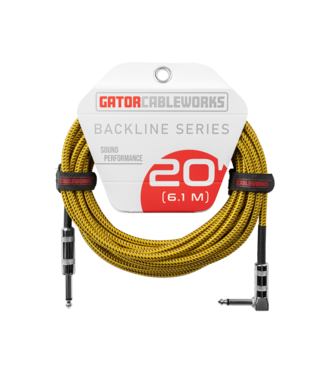 Gator Cases Gator Backline Braided Instrument Cable, Straight to Angle Brown/Yellow - 20 Foot