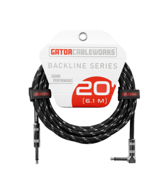 Gator Cases Gator Backline Braided Instrument Cable, Straight to Angle Black/Gray - 20 Foot