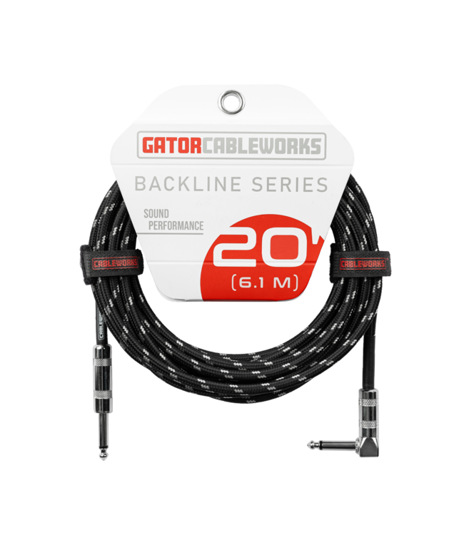 Gator Backline Braided Instrument Cable, Straight to Angle Black/Gray - 20 Foot