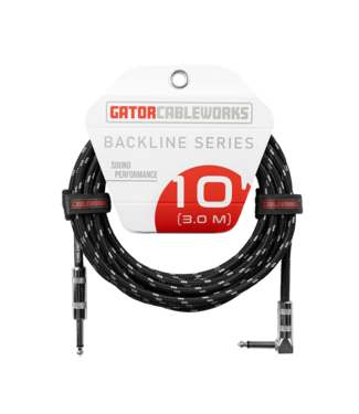 Gator Cases Gator Backline Braided Instrument Cable, Straight to Angle Black/Gray- 10 Foot