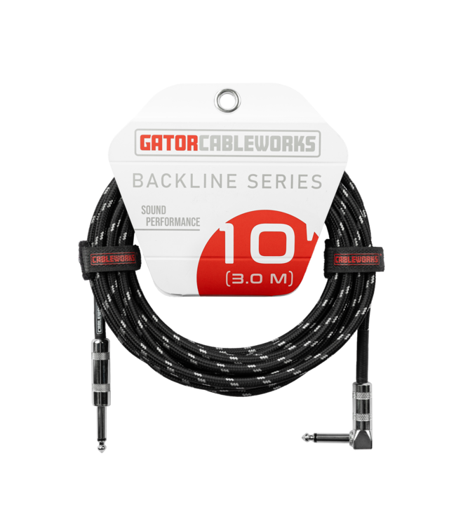Gator Backline Braided Instrument Cable, Straight to Angle Black/Gray- 10 Foot