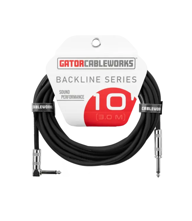 Gator Backline Series Instrument Cable, Straight to Angle- 10 Foot
