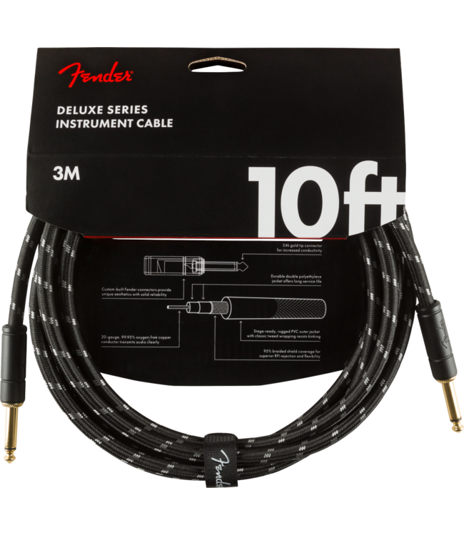 Fender Deluxe Series Instrument Cable, Straight/Straight, Black Tweed - 10 Foot