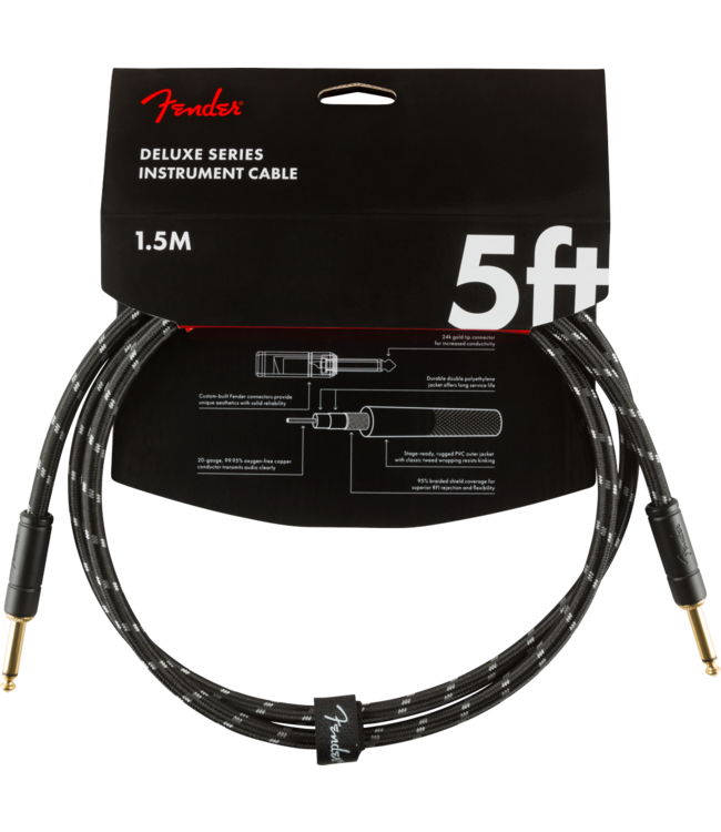 Fender Deluxe Series Instruments Cable, Straight/Straight, Black Tweed - 5 Foot