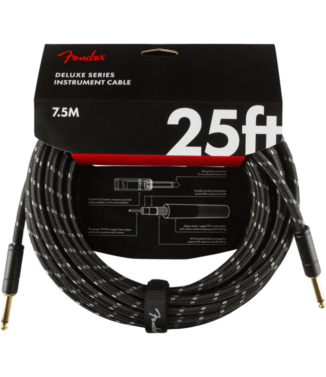 Fender Deluxe Series Instrument Cable, Straight/Straight, Black Tweed - 25 Foot