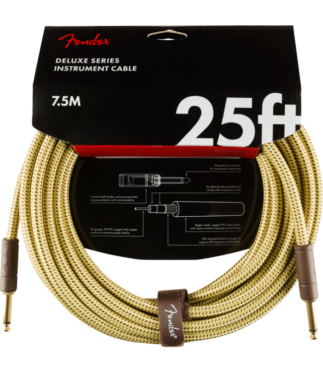 Fender Deluxe Series Instrument Cable, Straight/Straight, Tweed - 25 Foot
