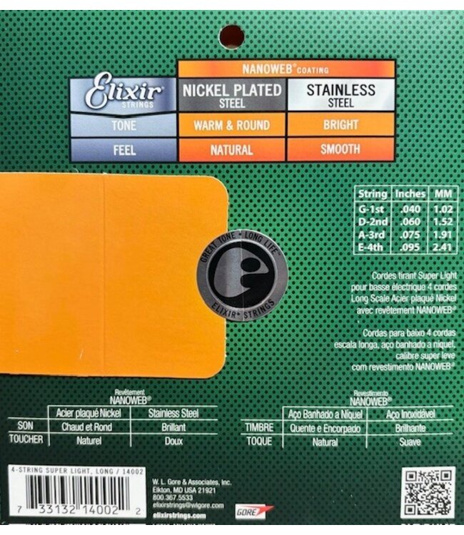 Elixir Nanoweb Bass 4-String, Super Light 40-95
