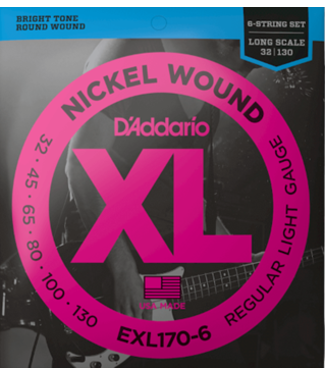 D'Addario D'Adarrio Nickel 6-String Bass, Light, 32-130, Long Scale