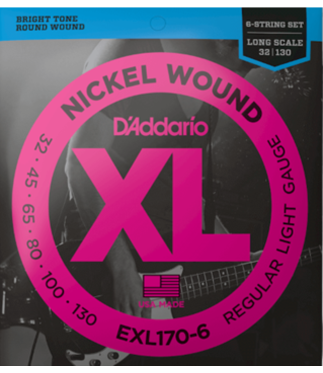D'Adarrio Nickel 6-String Bass, Light, 32-130, Long Scale