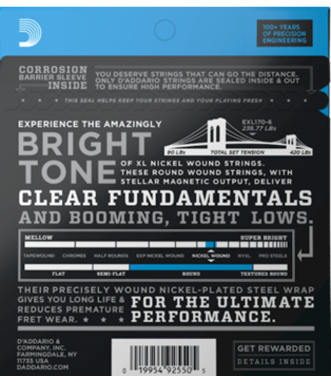 D'Adarrio Nickel 6-String Bass, Light, 32-130, Long Scale