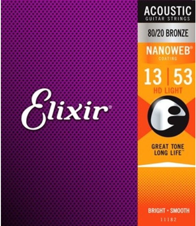 Elixir Nanoweb Acoustic 80/20 Bronze Strings, HD Light 13-53