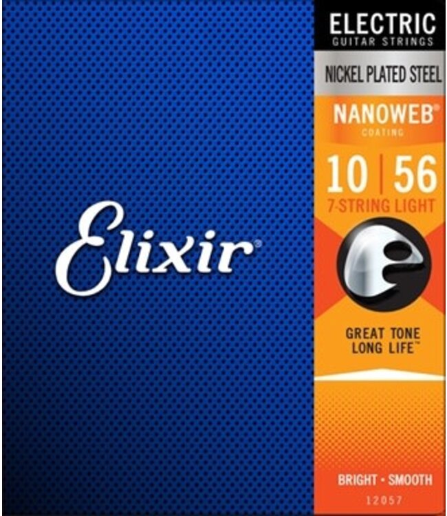Elixir Nanoweb 7-String Electric Guitar Strings, Light Gauge 10-56