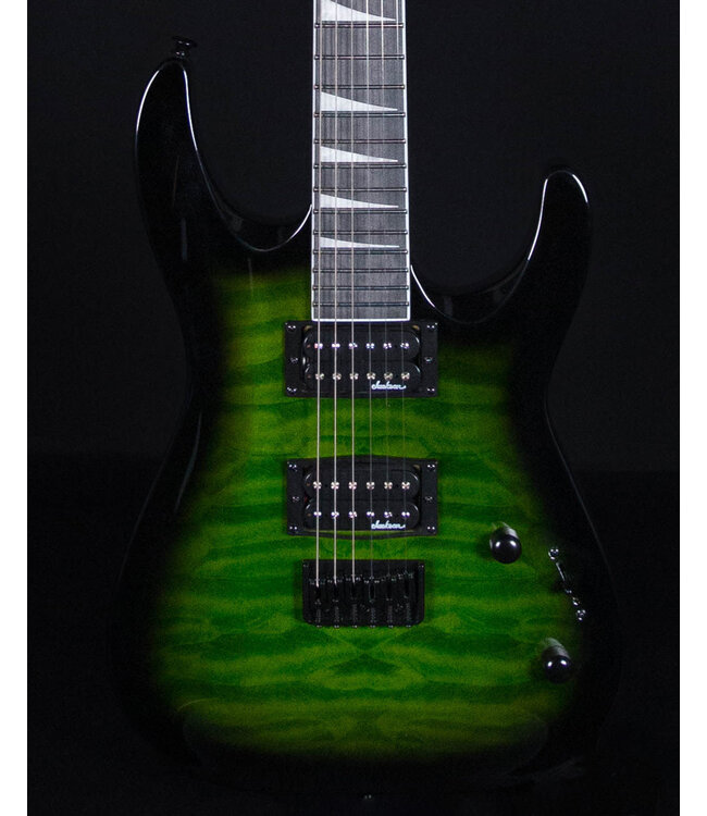 Jackson JS32Q DKA HT Dinky, Arched Top, Amaranth FB, Quilted Transparent Green Burst