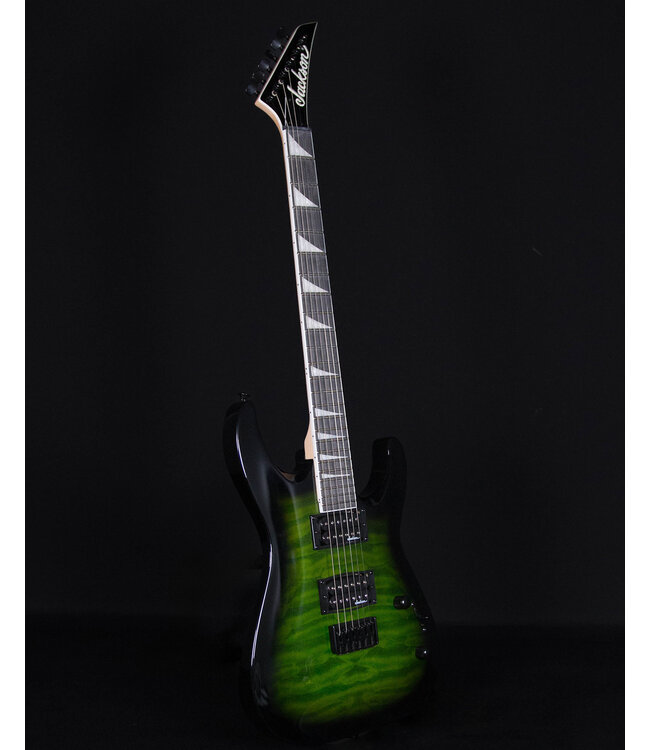 Jackson JS32Q DKA HT Dinky, Arched Top, Amaranth FB, Quilted Transparent Green Burst
