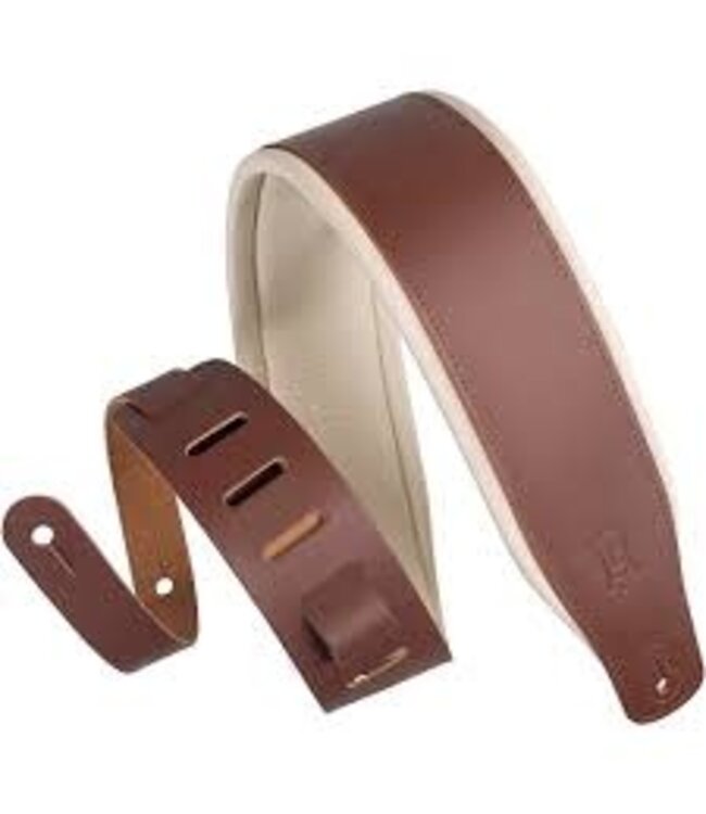 Levy's 3" Top Grain Leather Guitar Strap, Brown/Cream