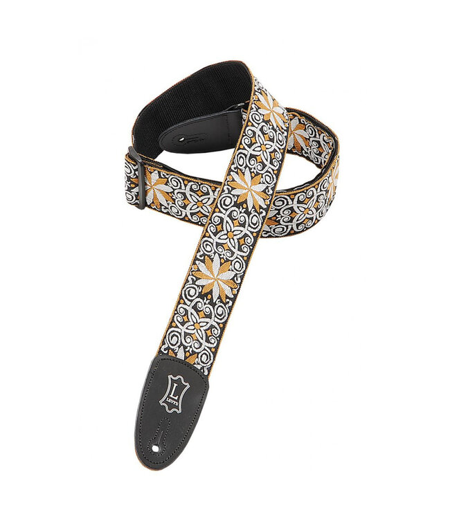 Levy's 2" 60's Hootenanny Yellow Flower Jacquard Weave Guitar Strap