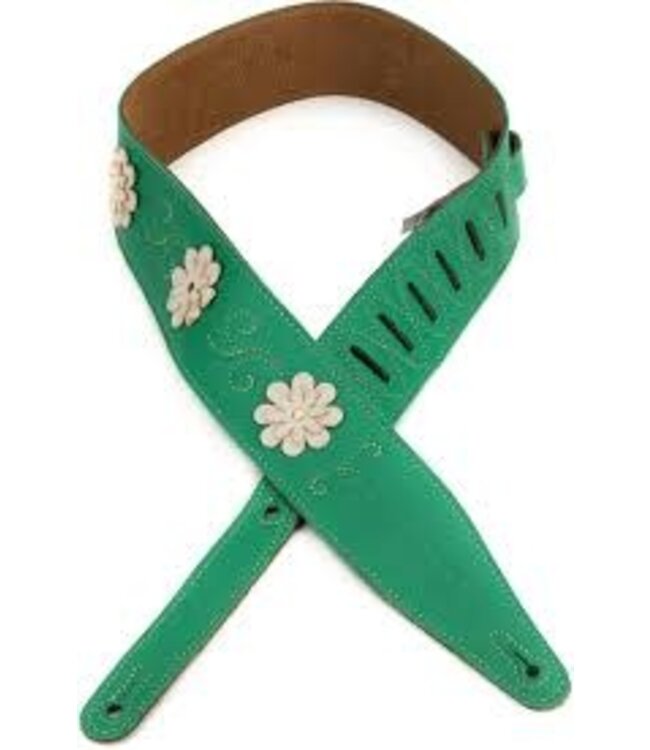 Levy's 2.5" Daisy Chain Green Leather Strap with Flower Appliques