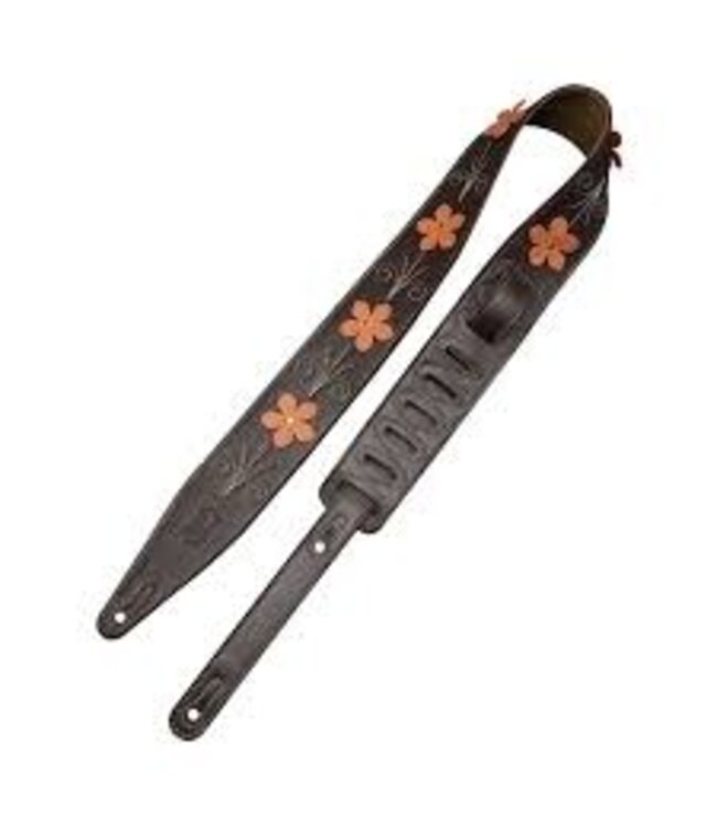 Levy's 2.5" Mahogany Brown Leather Strap with Flower Appliques