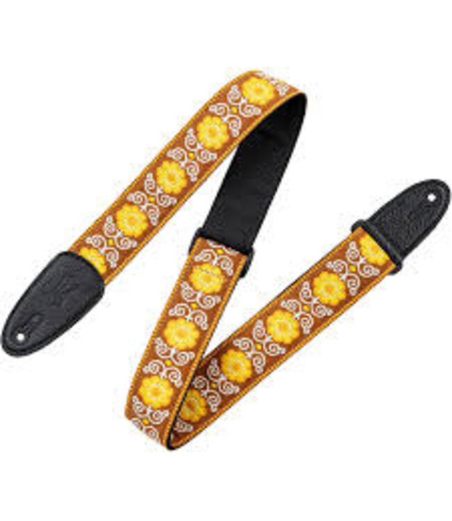 Levy's 2" Yellow Flower Power Hootenanny Jacquard Weave Guitar Strap