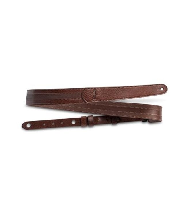 Taylor 1.5" Slim Vegan Leather Strap, Chocolate Brown Engraving, Embossed Logo