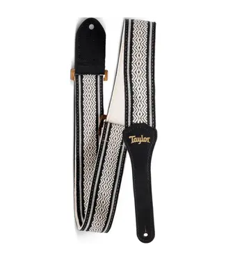 Taylor Taylor 2 " Academy Strap, White/Black, Jacquard Cotton, Amber Buckle