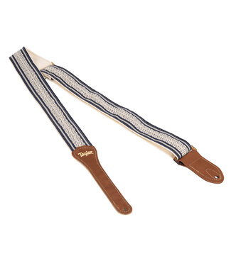 Taylor Taylor 2" Academy Strap, White/Blue, Jacquard Cotton, Amber Buckle