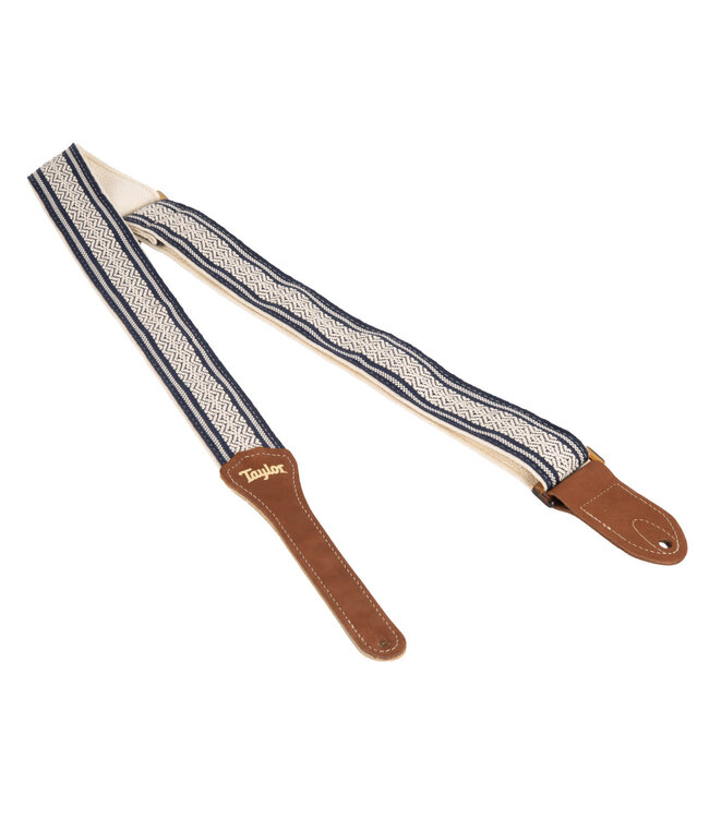 Taylor 2" Academy Strap, White/Blue, Jacquard Cotton, Amber Buckle
