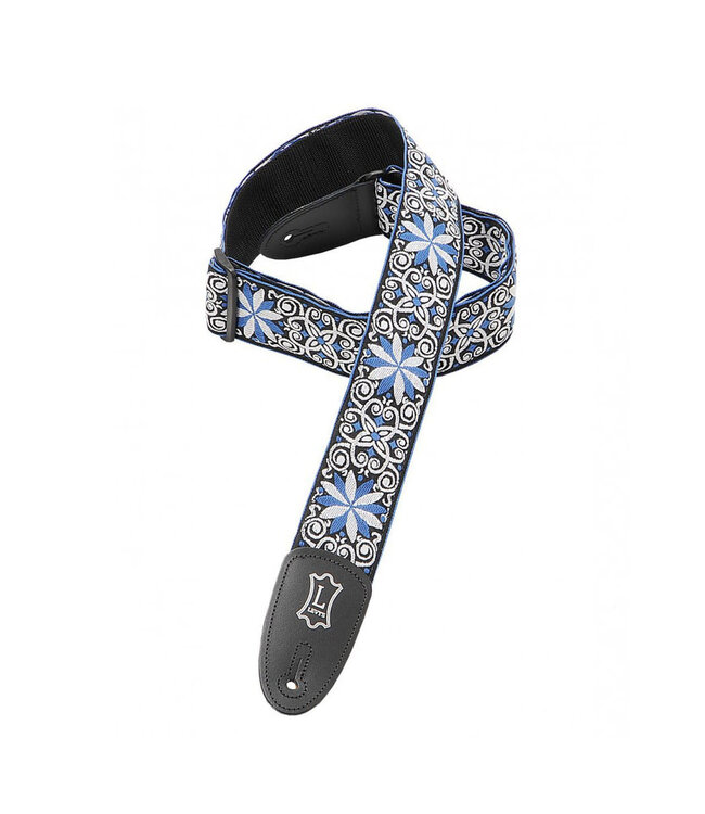 Levy's 2" 60's Hootenanny Blue Jacquard Weave Guitar Strap, Garment Leather Ends