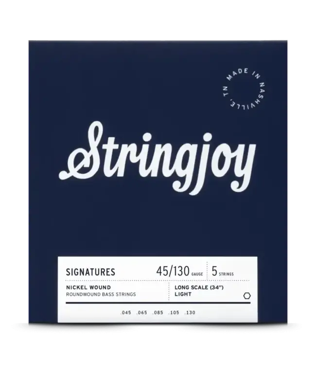 Stringjoy 5-String Long Scale Nickel Wound Bass Guitar Strings, Light Gauge (45-130)