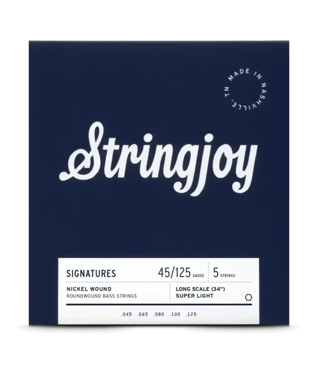 Stringjoy 5-String Long Scale Nickel Wound Bass Guitar Strings, Super Light Gauge (45-125)