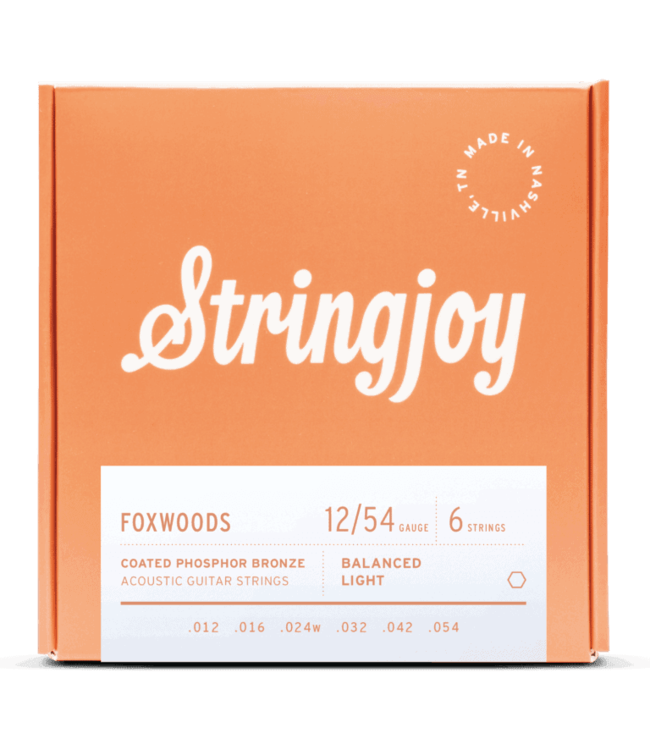 Stringjoy Foxwoods Coated Phosphor Bronze Acoustic Guitar Strings, Light Gauge (12-54)
