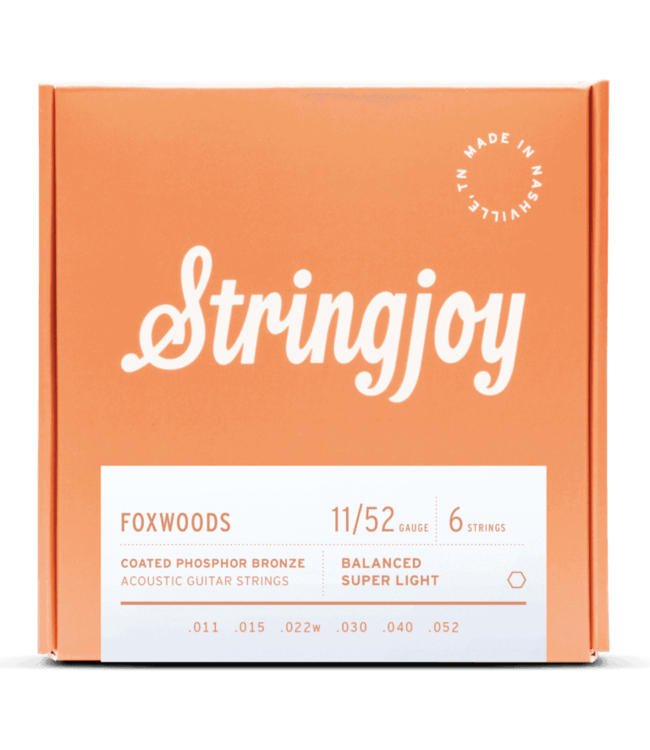 Stringjoy Foxwoods Coated Phosphor Bronze Acoustic Guitar Strings, Super Light Gauge (11-52)