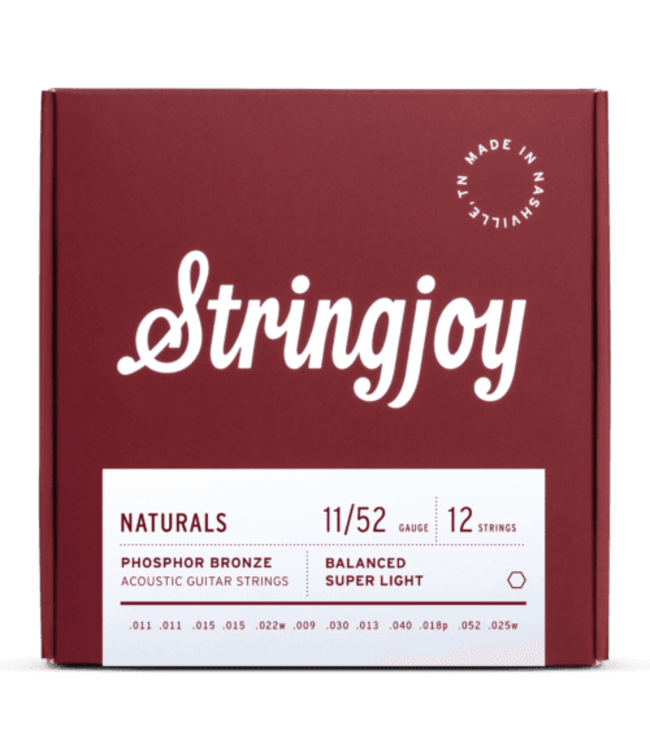 Stringjoy Naturals Phosphor Bronze Acoustic Guitar Strings, Super Light Gauge (11-52)