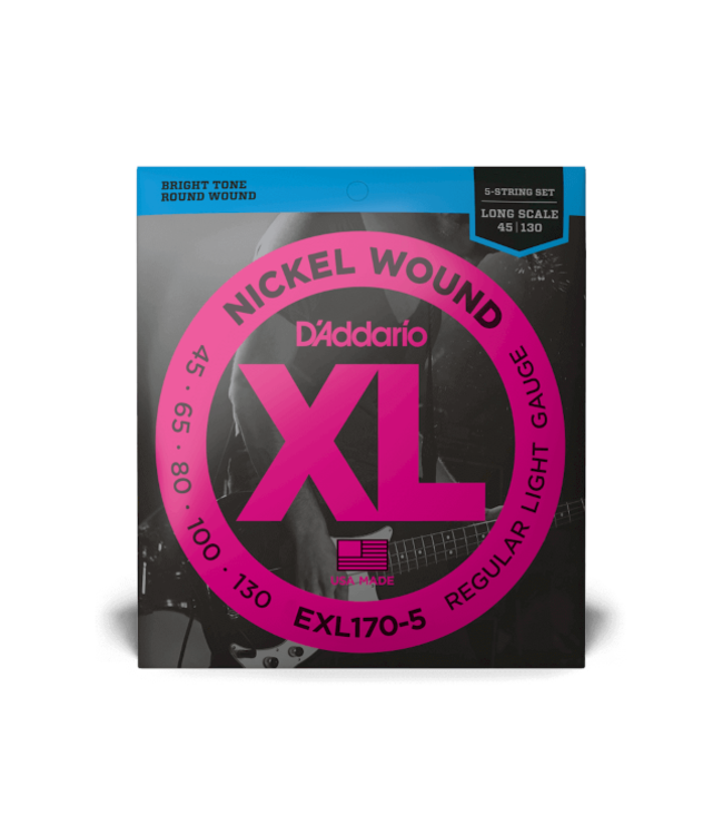 D'Addario Nickel Bass 5-String Light, 45-130, Long Scale